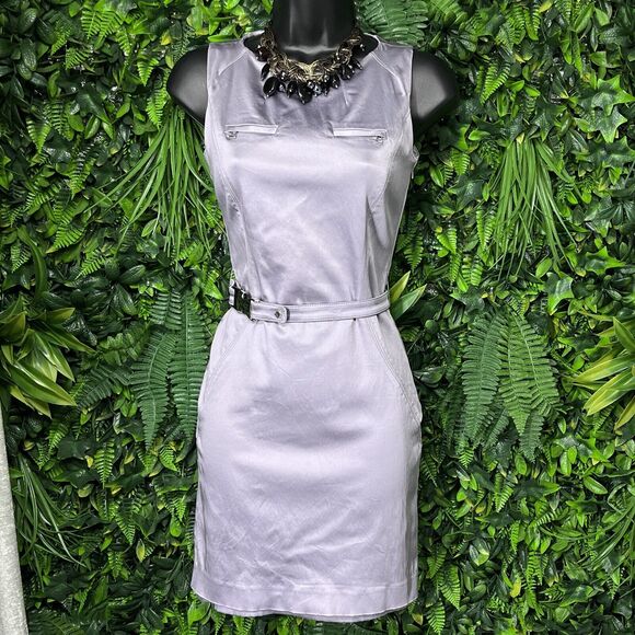 GUESS BY MARCIANO Dress Women‎ 00 Purple Zip Detail Belted Round Neck 2032 - Picture 6 of 9